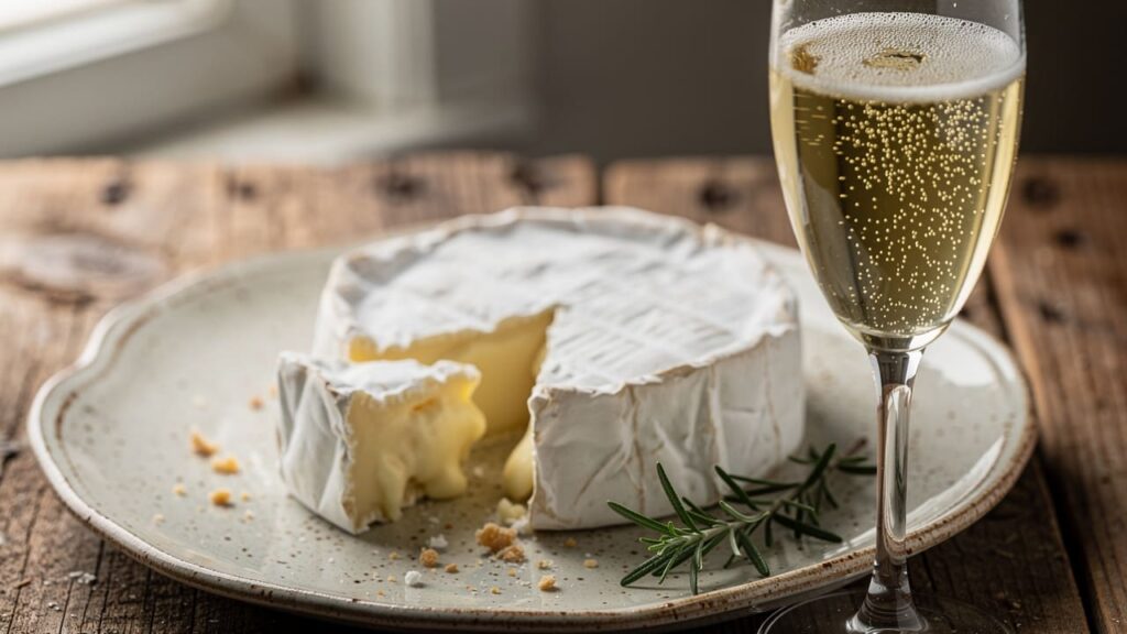 Camembert kaas met mousserende wijn Camembert kaas met mousserende wijn.