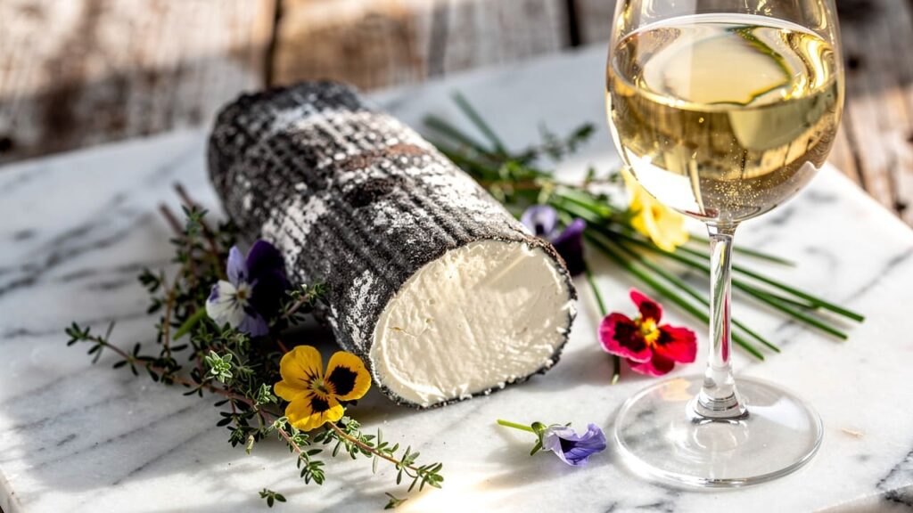 Verse geitenkaas met Sauvignon Blanc wijn. Verse geitenkaas met Sauvignon Blanc wijn.
