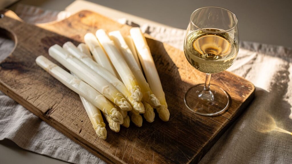 witte asperges met wijn.