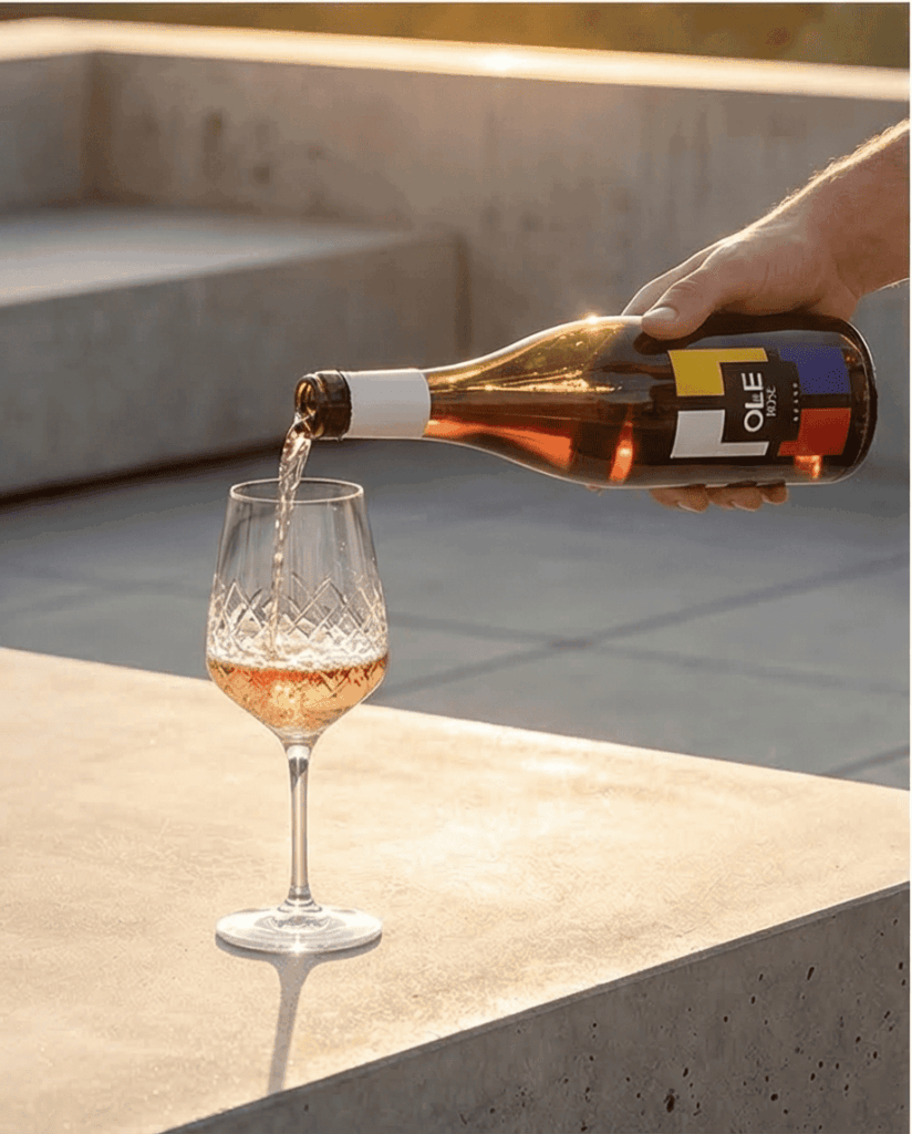 Ole de rosé ingeschonken in wijnglas.