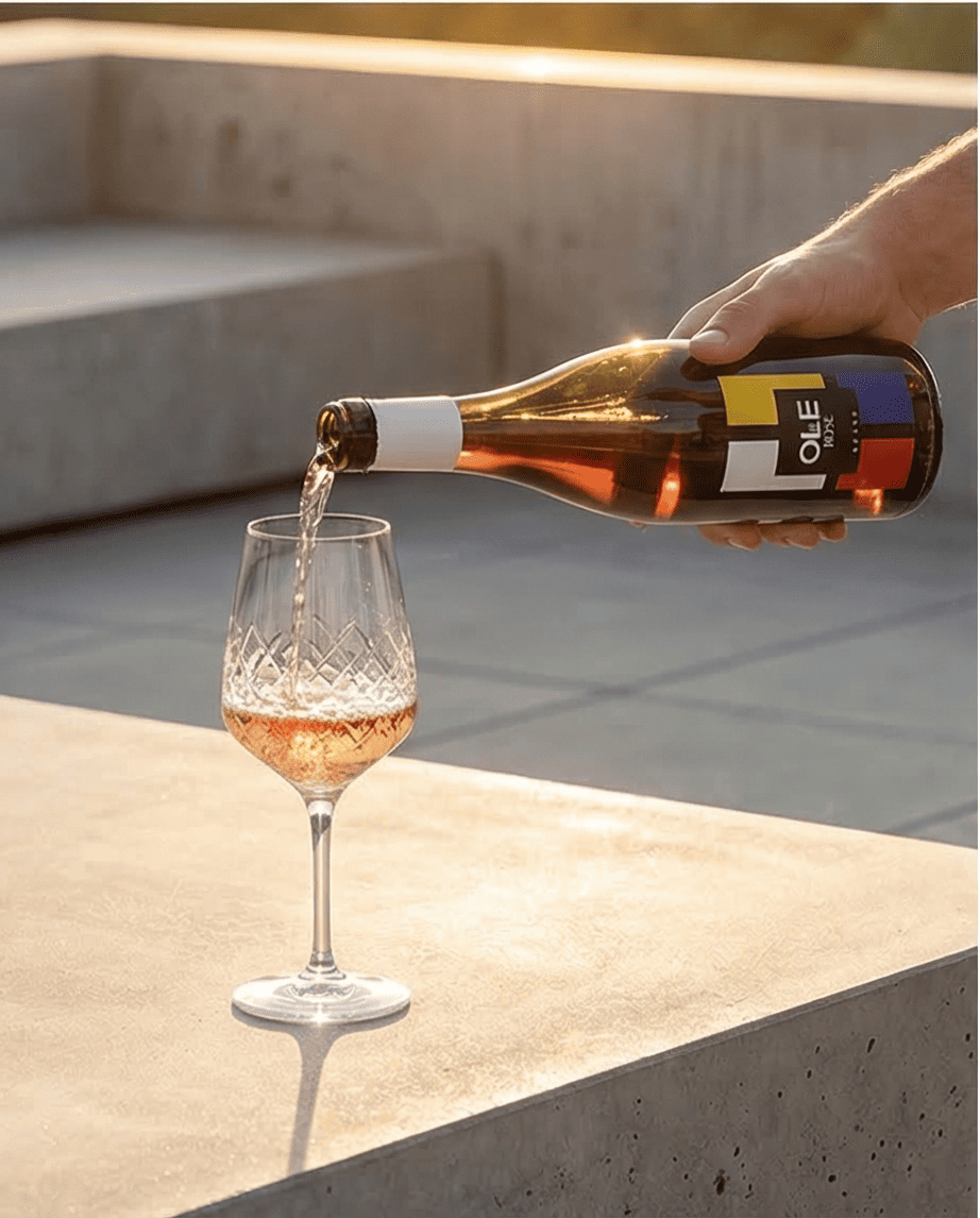 Ole de rosé ingeschonken in wijnglas.