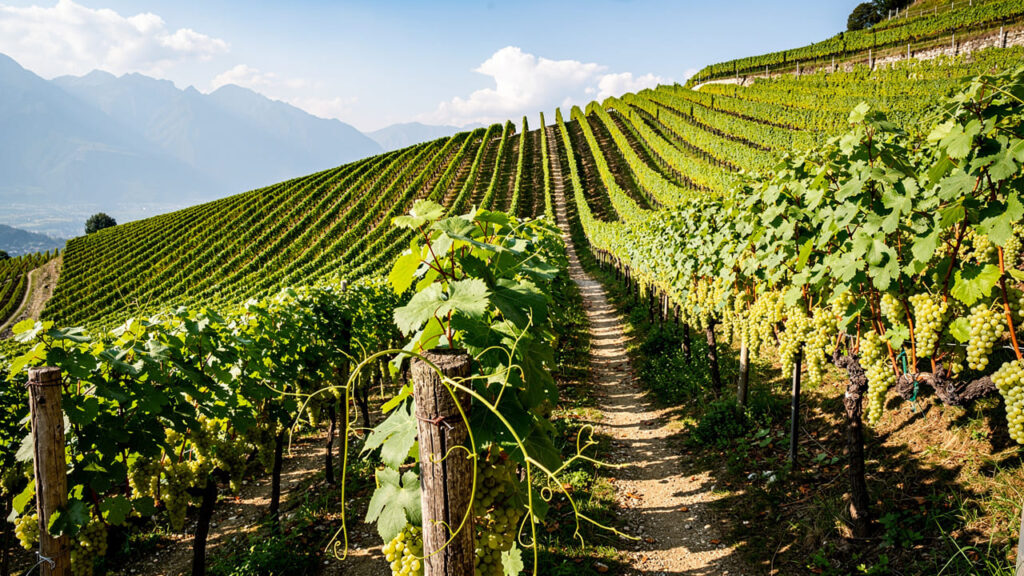 Steile Glera wijngaard in Conegliano Valdobbiadene herfst