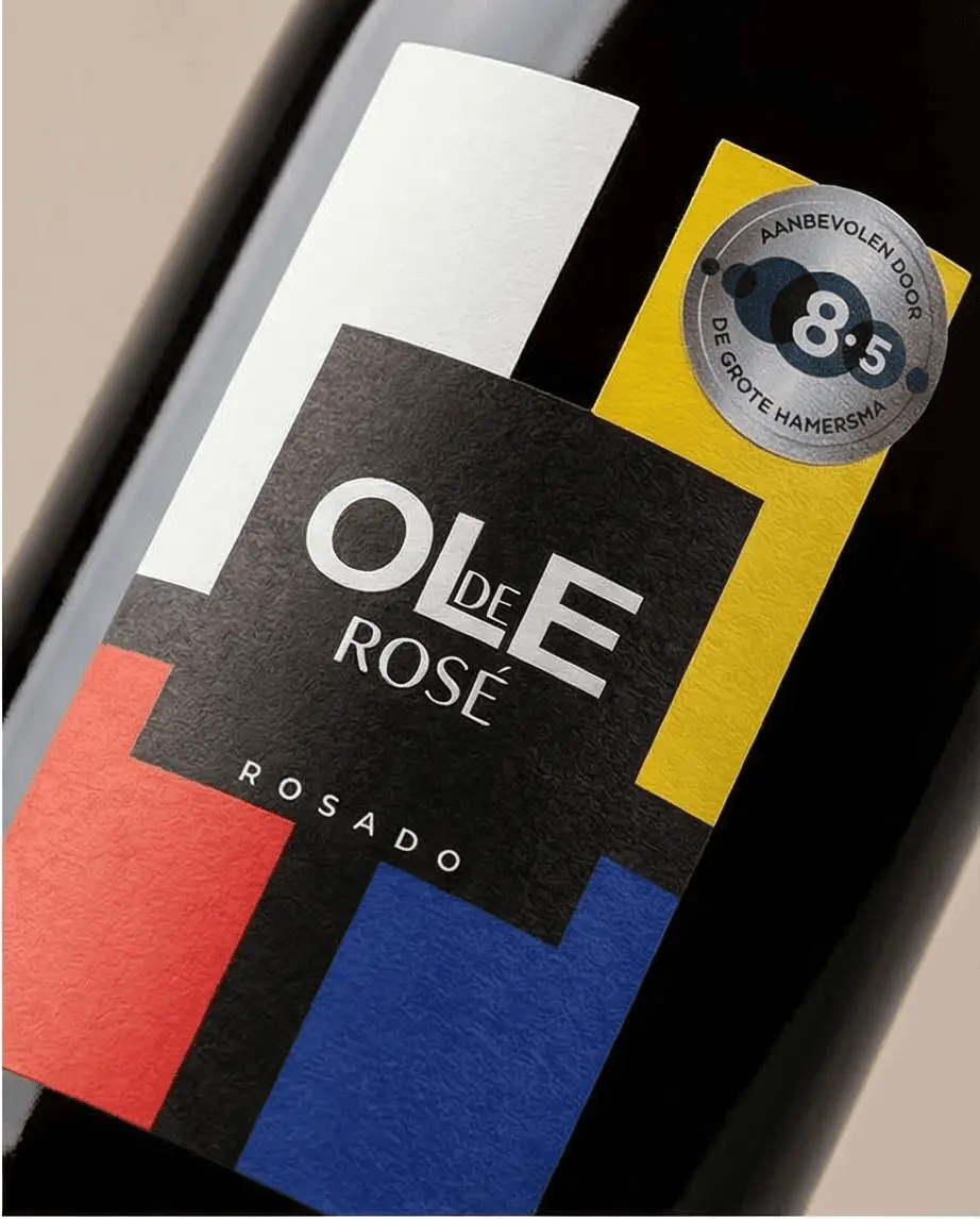 Ole de rosé Bobal etiket met sticker van De grote Hamersma met 8,5 punten