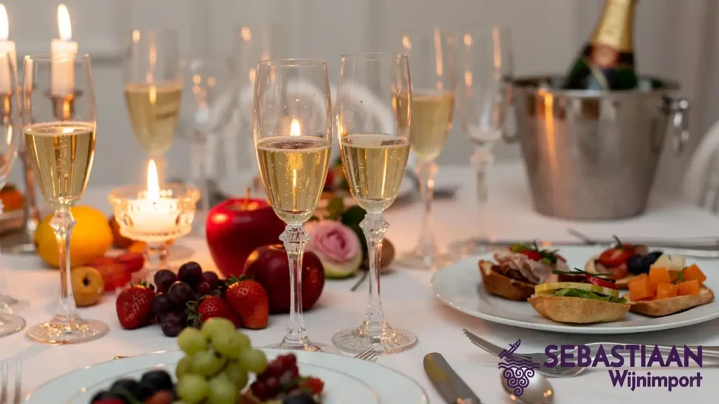 Geserveerde prosecco op elegant gedekte tafel Geserveerde prosecco op elegant gedekte tafel