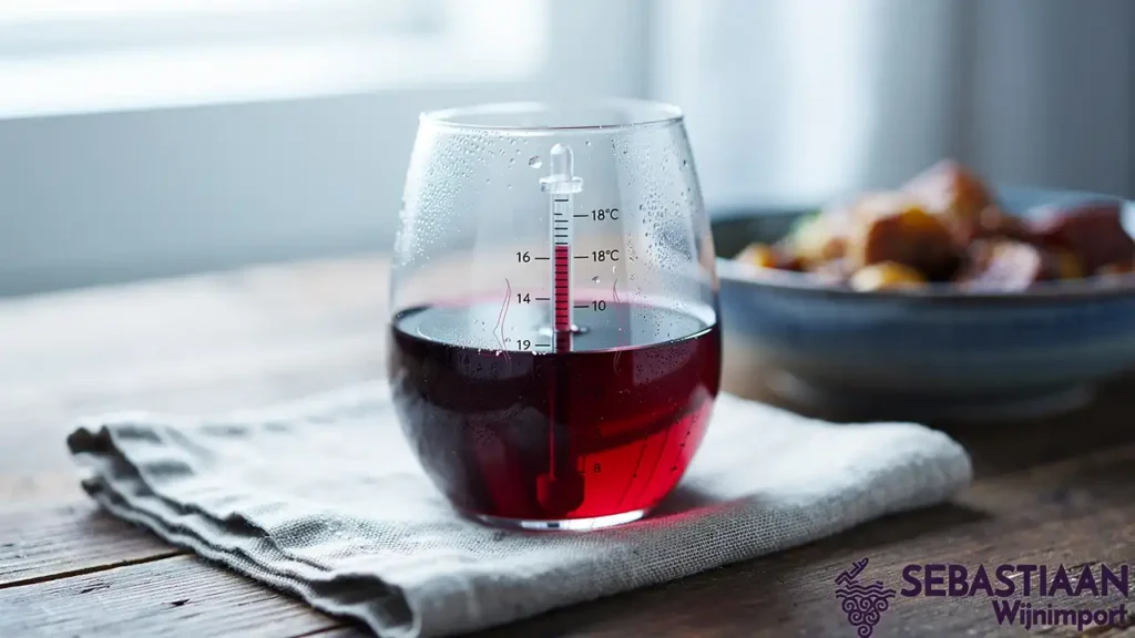 Rode wijnglas op juiste serveertemperatuur voorbereid Rode wijnglas op juiste serveertemperatuur voorbereid