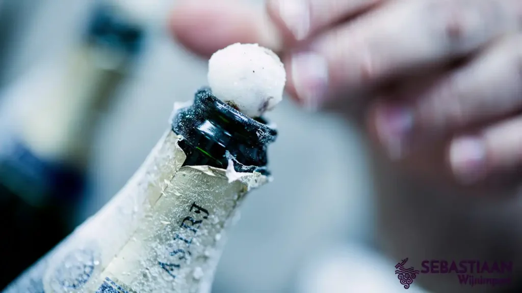 Bevroren champagnefles hals bij dégorgement proces Bevroren champagnefles hals bij dégorgement proces